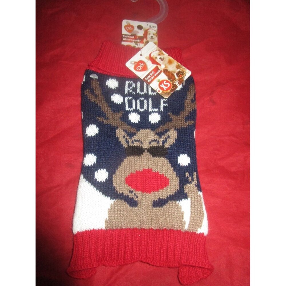Pet Central Dog Winter Sweater Rude Dolf Deer Christmas Sweater XS